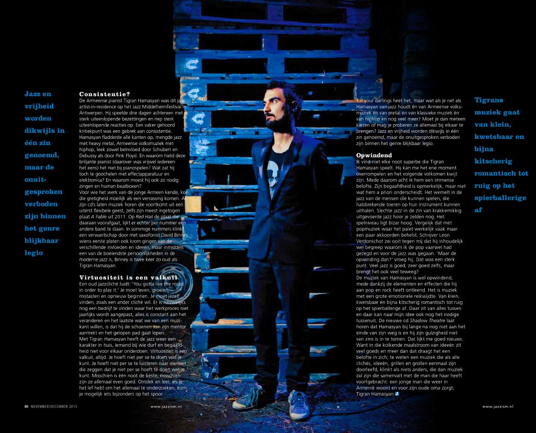  Artikel pianist Tigran Hamasyan in Jazzism Magazine. 